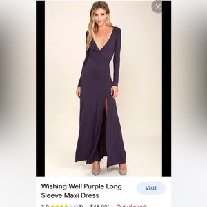Lulus dark purple long sleeve long dress with slit